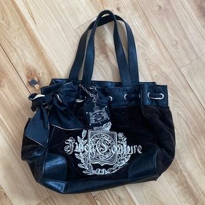 JUICY COUTURE Scotty Embroidery Daydreamer Velour Purse Brown/Black Vintage Y2K